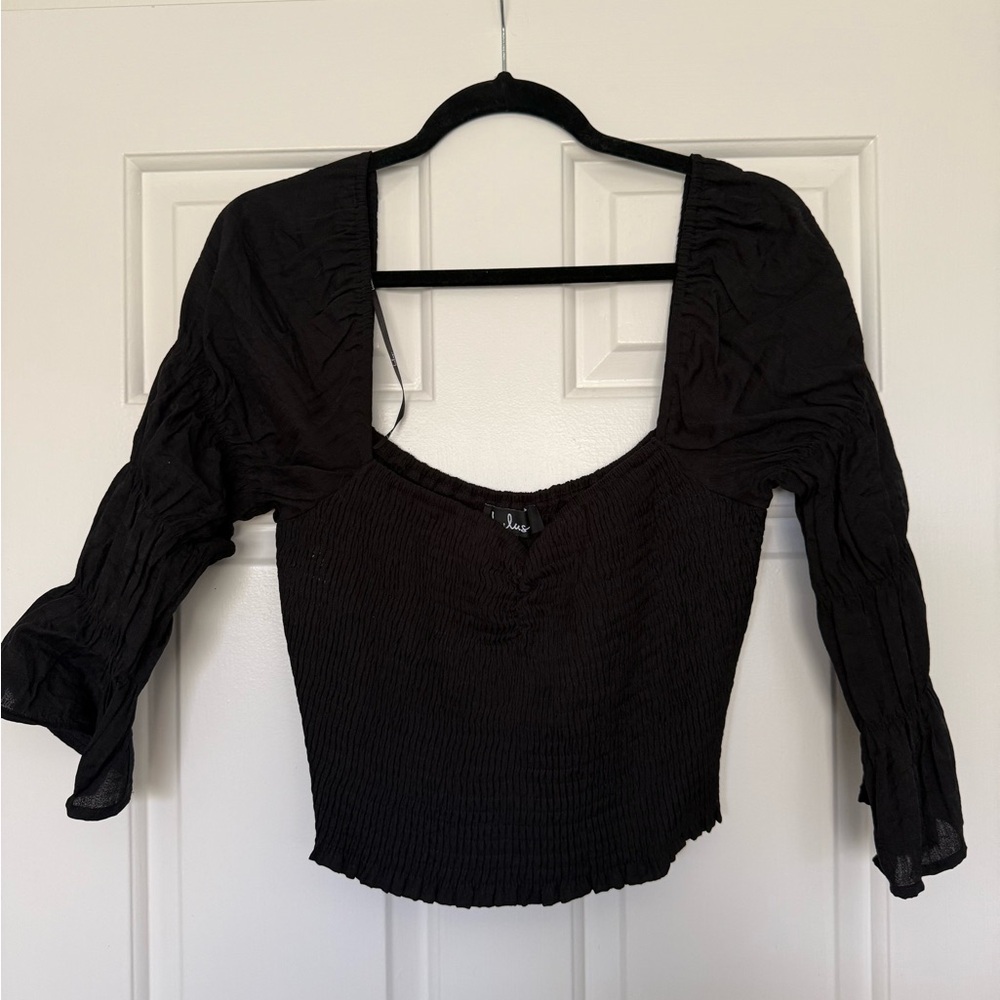 Lulu's Black Ruched Blouse